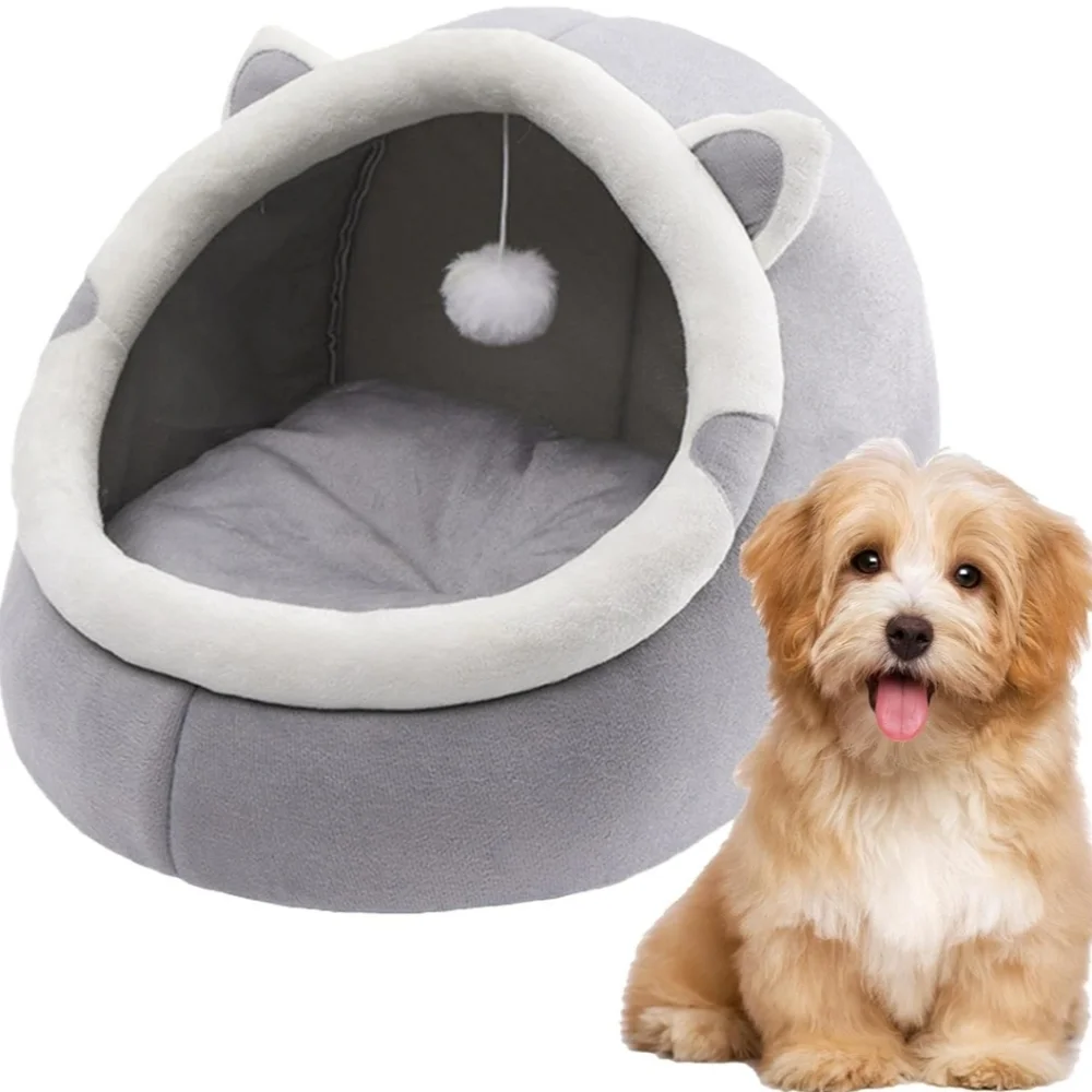Pet Bed Cat Cave, Dog House with Ball Toy Winter Pet Igloo, Animal House Large‎